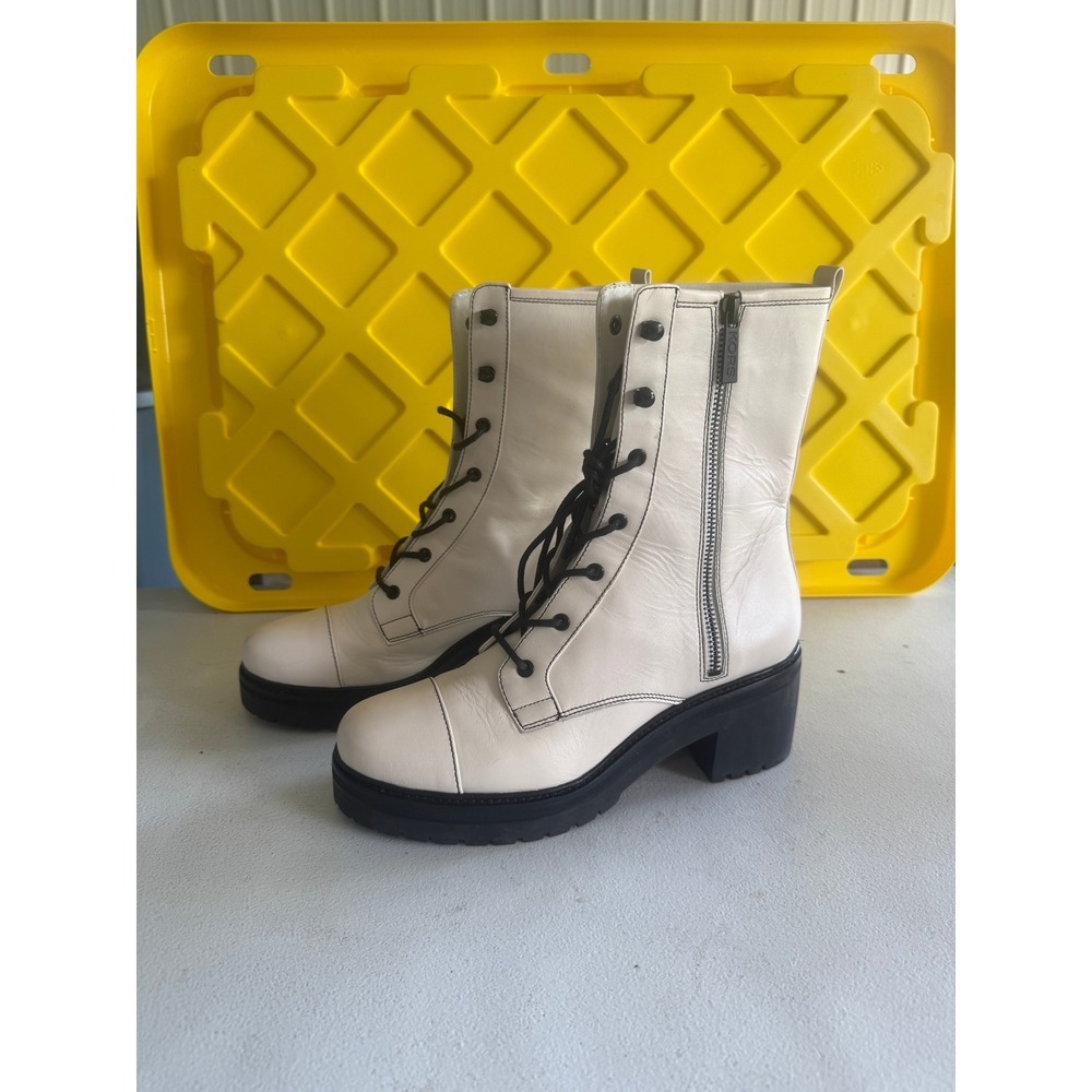 Michael Kors Womens Cream Leather Lace‎ Up Side Zip Combat Boots PW20H Size 8.5M